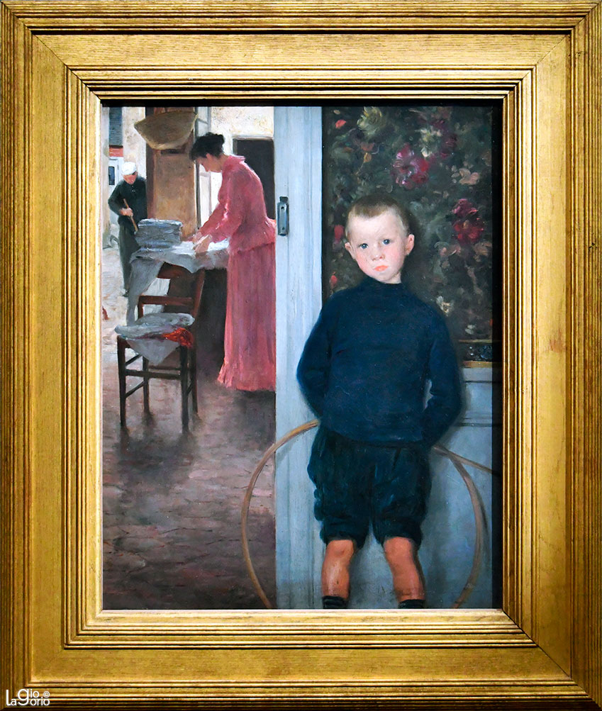 Enfant et femme dans un intérieur · Paul Mathey · Olio su tela (1890)